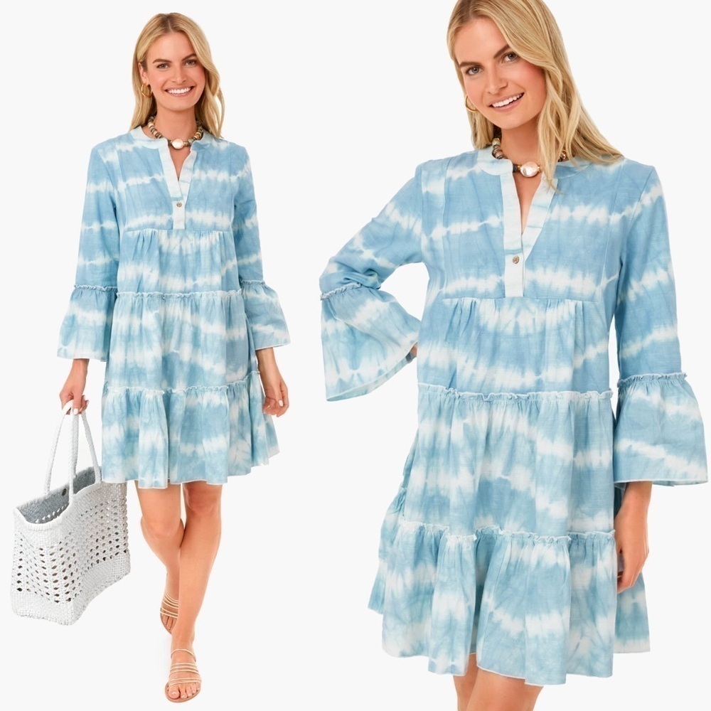 FAHERTY Tuckernuck Organic Cotton Faded Blue Vida Tie Dye Dress Small